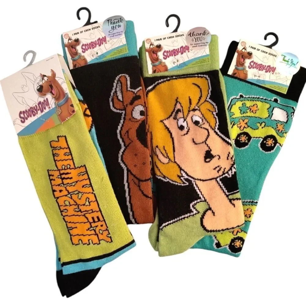 WB 4 Pairs Colorful Neon Scooby Doo Printed‎ Crew Socks NWT